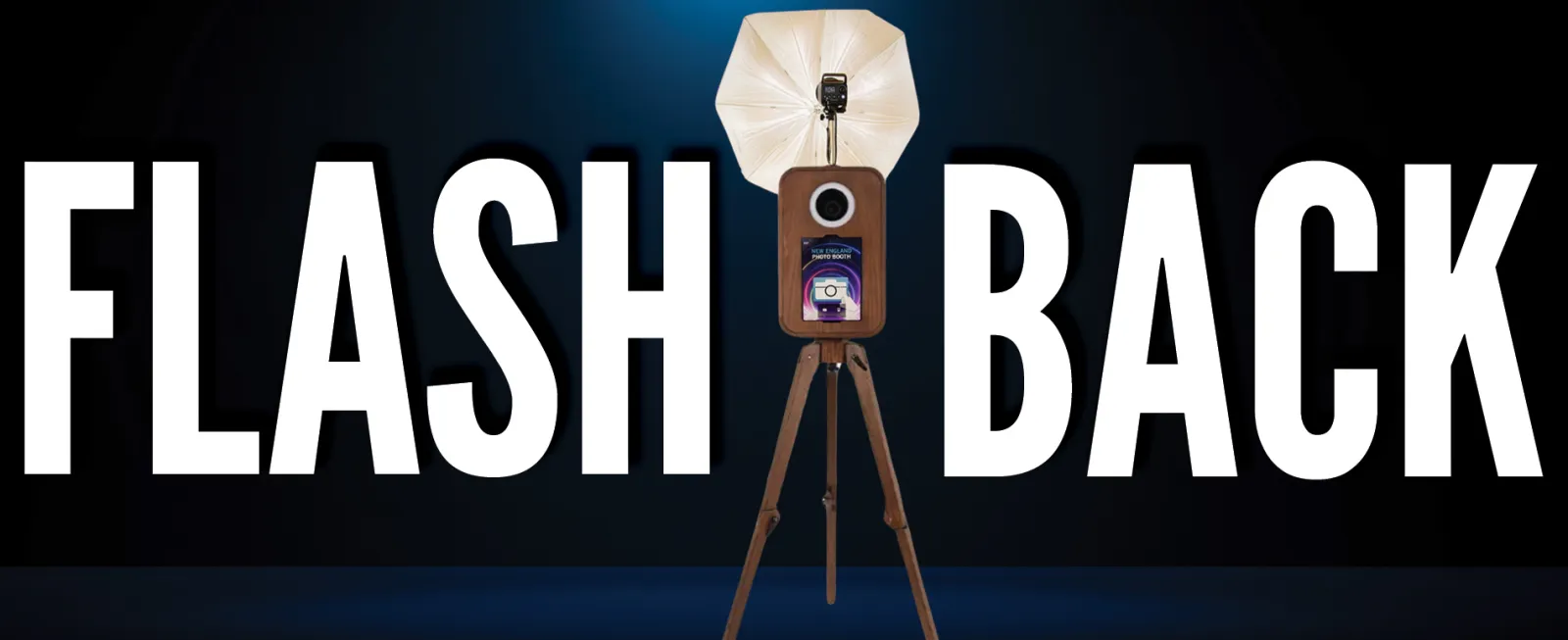 Flashback photo booth with vintage red oak wood finish at an event